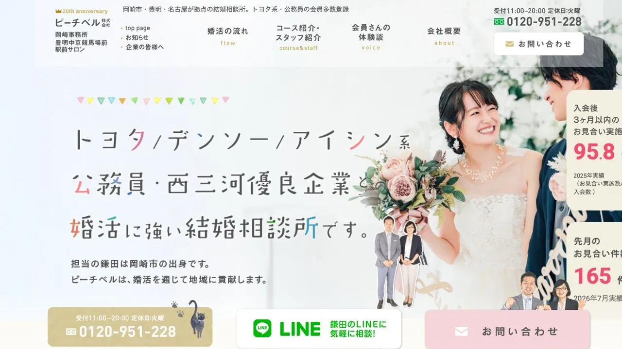 ピーチベル岡崎公式サイトの画面