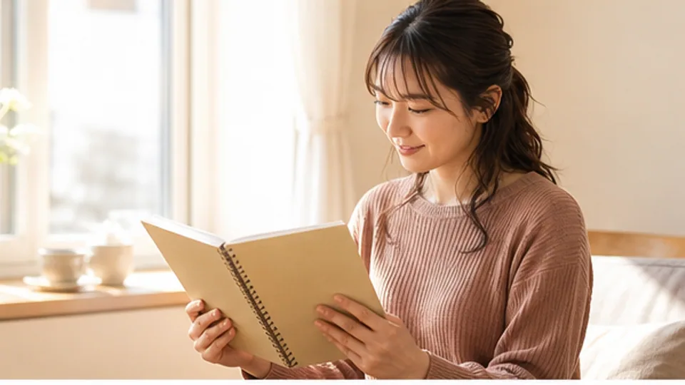 整理した結婚条件のノートを見ながら将来を考える女性