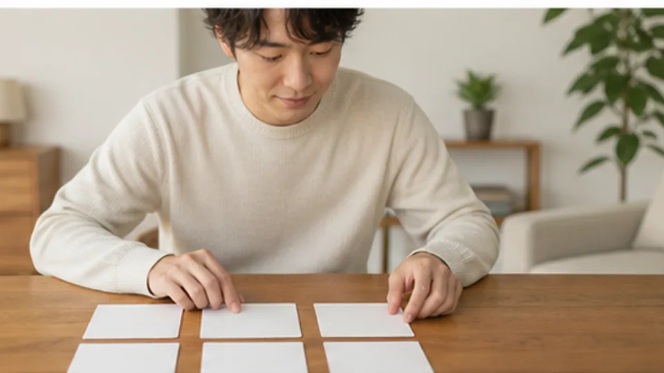 結婚への不安を6つのカードに分ける様子