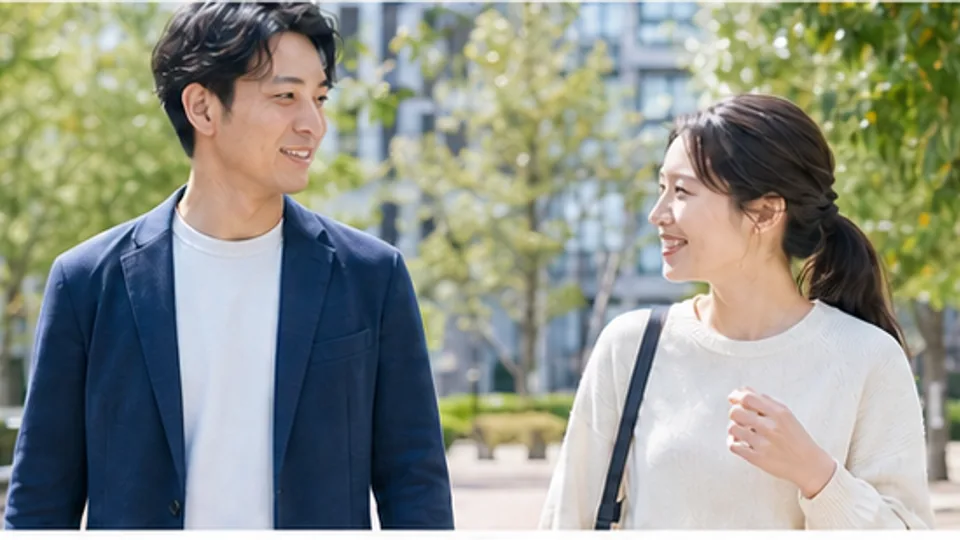 恋愛結婚とお見合い結婚の入り口を比べる様子
