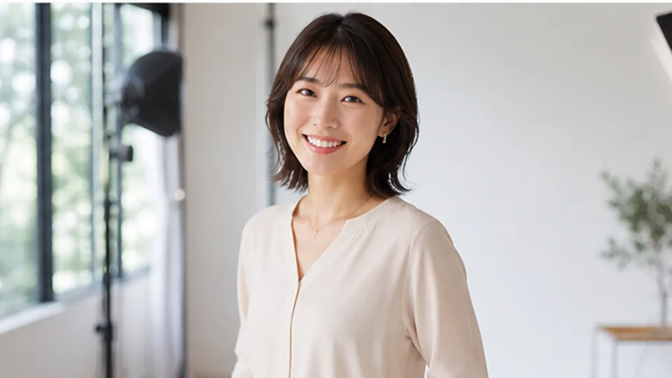 明るいスタジオで自然なプロフィール写真を準備する人物