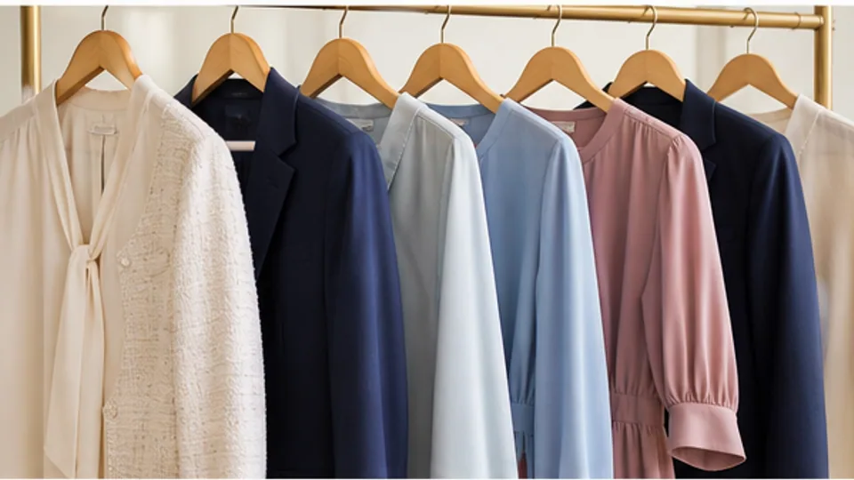会場に合わせたきれいめな服と靴を並べて選ぶ様子