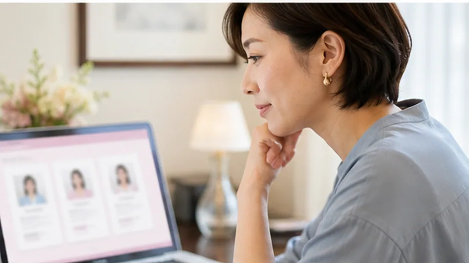 プロフィール確認からお見合い後の返事までを表す穏やかな流れのイメージ