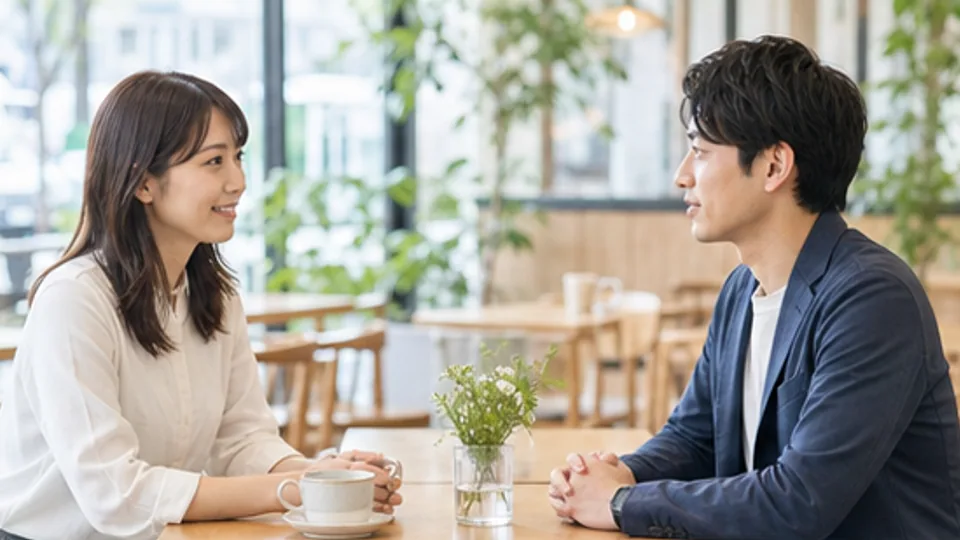 明るい場所で関係について穏やかに話す二人